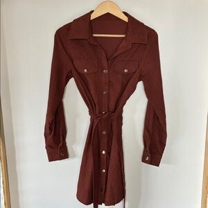 Rust Brown Button-Up Corduroy Shirt Dress